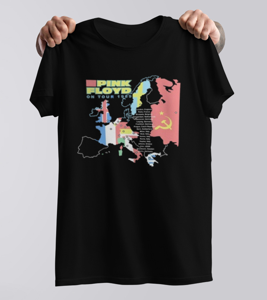 Pink Floyd On Tour 1989 Europe Soviet Union Map T-Shirt
