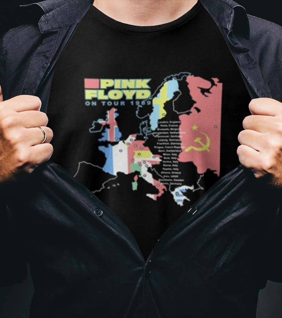 Pink Floyd On Tour 1989 Europe Soviet Union Map T-Shirt