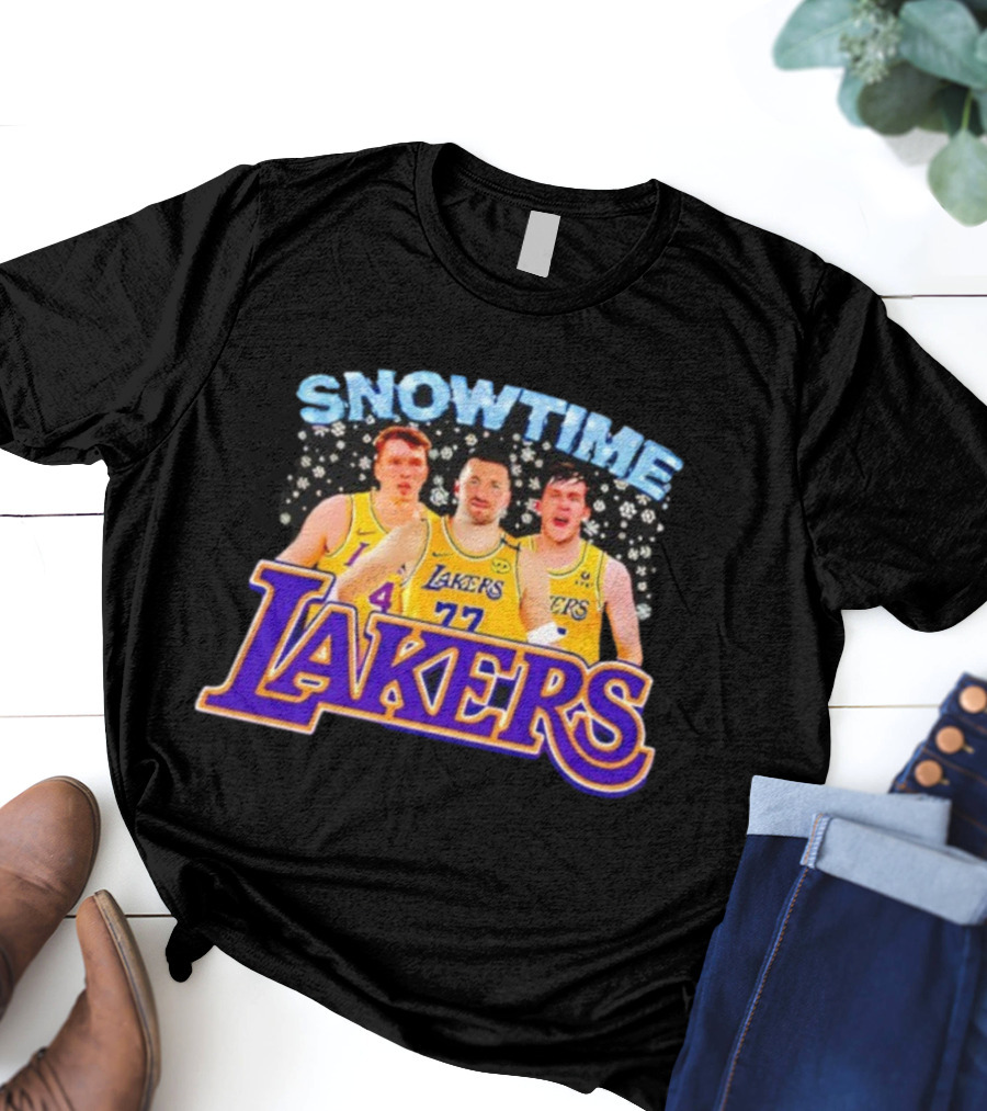 Snowtime Los Angeles Lakers Players Paw Prints Winter Theme T-Shirt