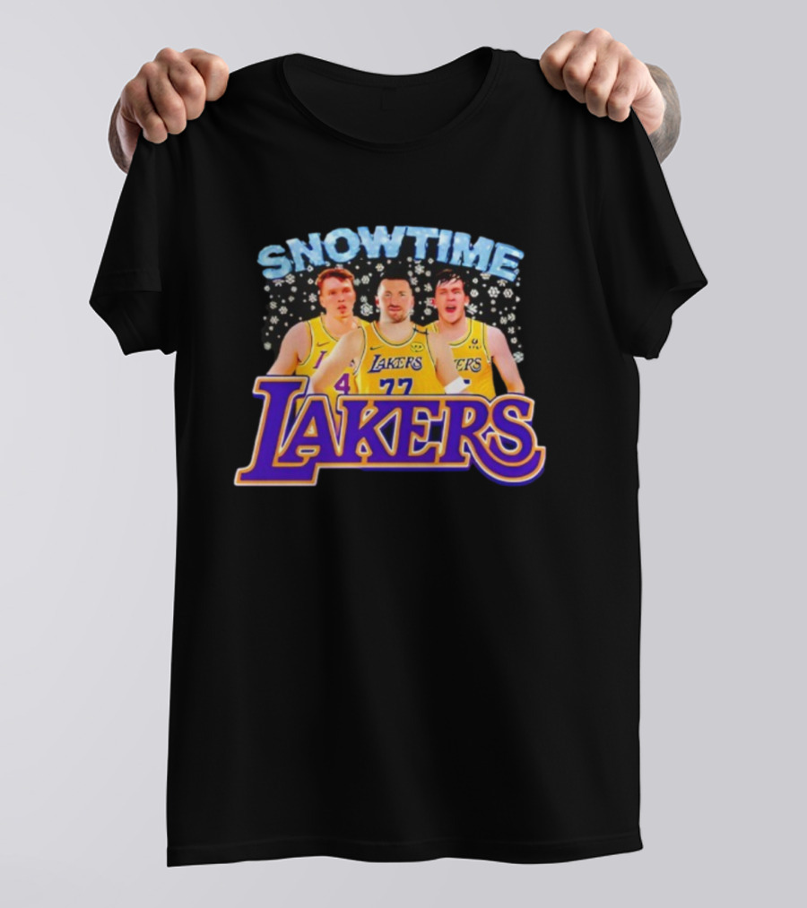 Snowtime Los Angeles Lakers Players Paw Prints Winter Theme T-Shirt