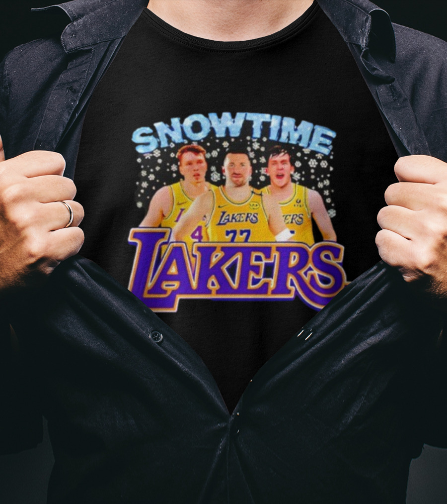 Snowtime Los Angeles Lakers Players Paw Prints Winter Theme T-Shirt