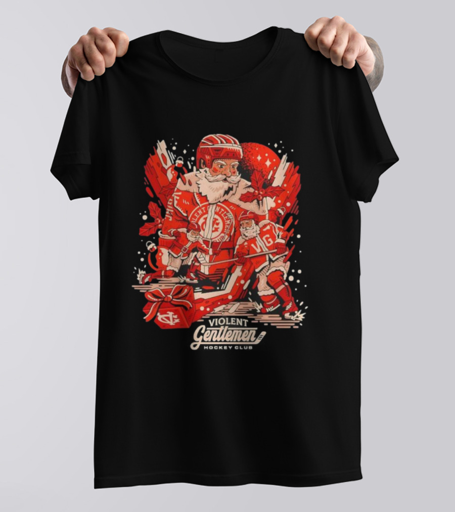 Violent Gentlemen Hockey Club Santa Claus Christmas Sports Theme T-Shirt