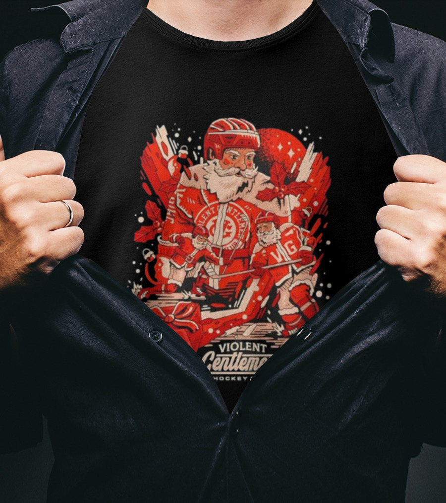 Violent Gentlemen Hockey Club Santa Claus Christmas Sports Theme T-Shirt