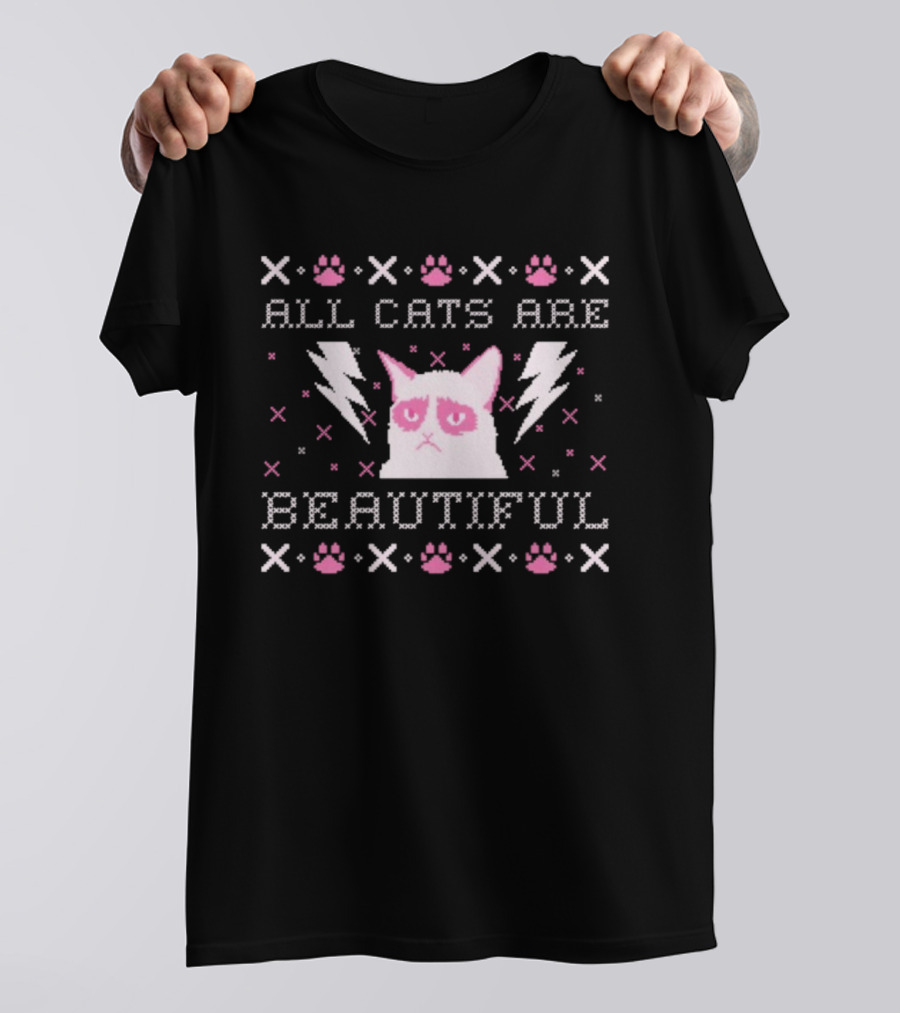 All Cats Are Beautiful ACAB Grumpy Kitty Christmas Sweater Style T-Shirt