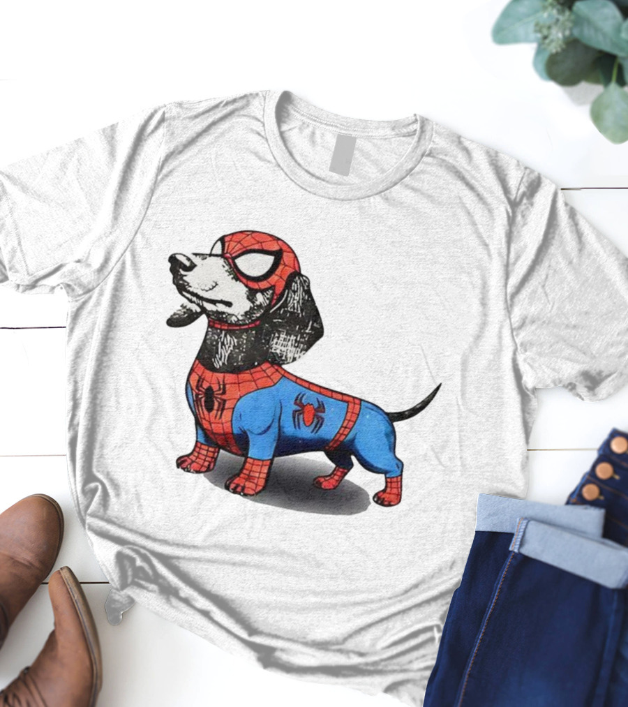 Dachshund In SpiderMan Costume Superhero Pet Character T-Shirt