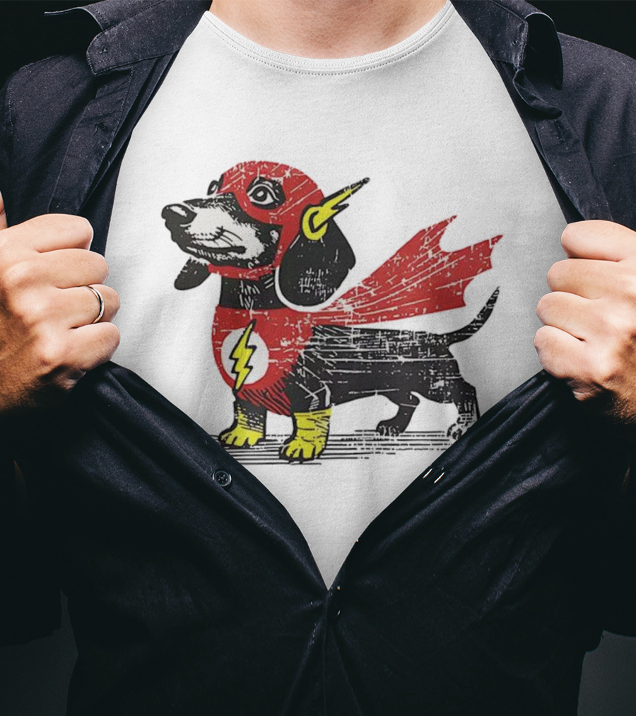 Dachshund Flash Superhero Costume Dog Cape Lightning Symbol T-Shirt