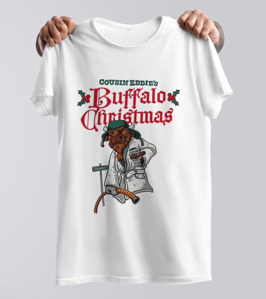 Cousin Eddie Buffalo Christmas Holiday Street Sign Robe Cigar Illustration T-Shirt