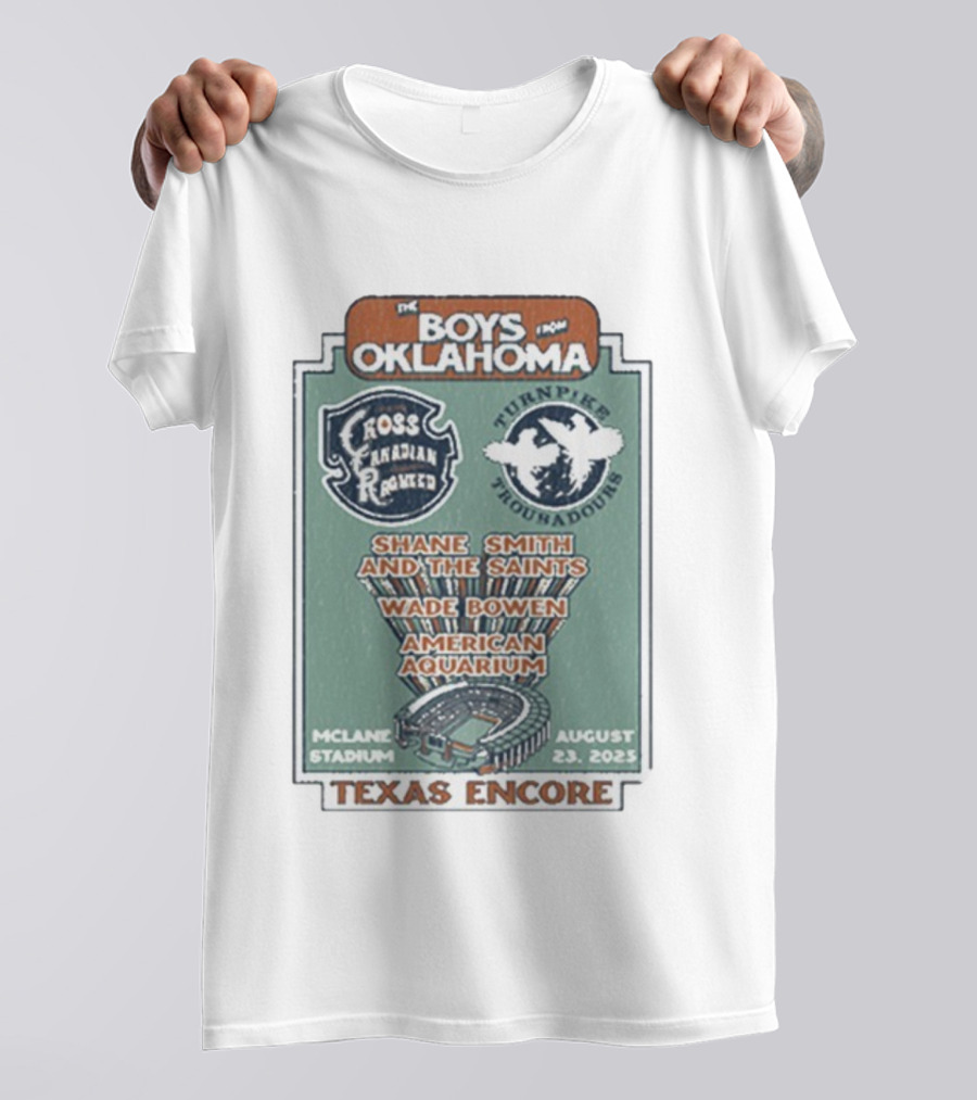 The Boys From Oklahoma Cross Canadian Ragweed Turnpike Troubadours Shane Smith And The Saints Waco McLane Stadium August 23 2025 Texas Encore T-Shirt