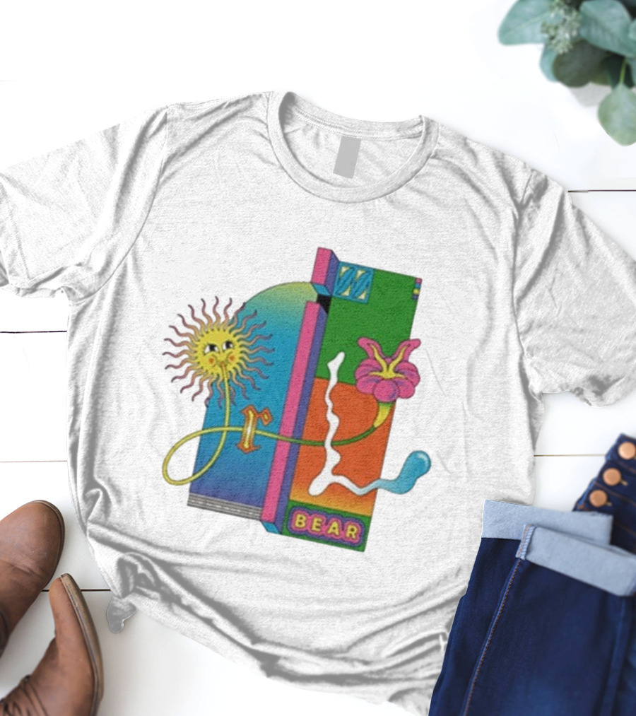 Grizzly Bear Sunshine Retro Psychedelic Sunflower And Abstract Art T-Shirt