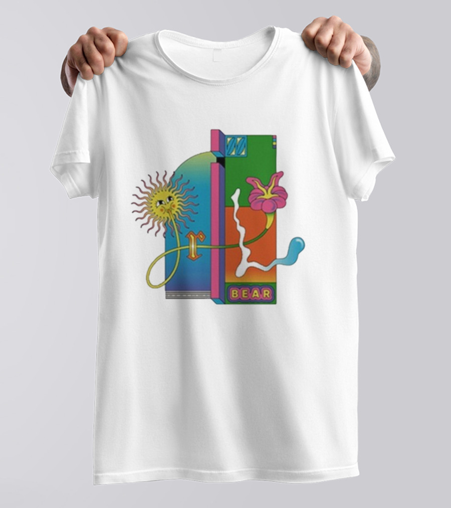 Grizzly Bear Sunshine Retro Psychedelic Sunflower And Abstract Art T-Shirt