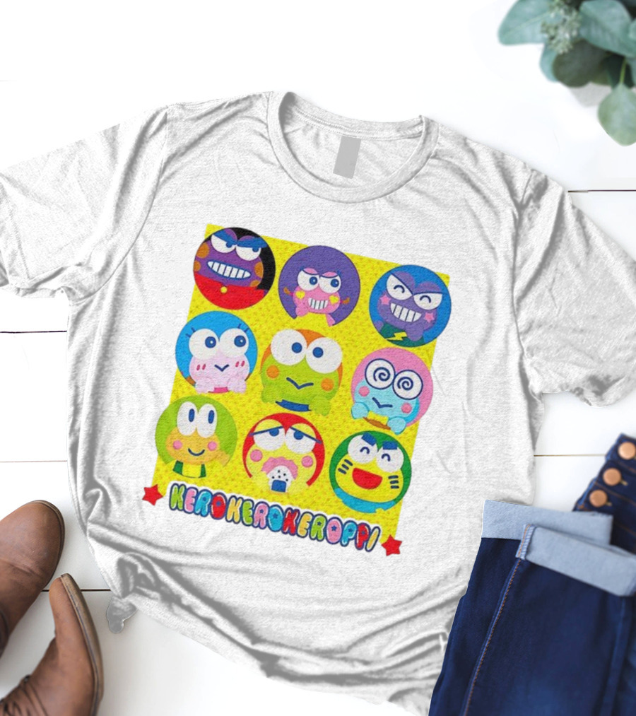 Kerokerokeroppi Colorful Faces Pattern T-Shirt