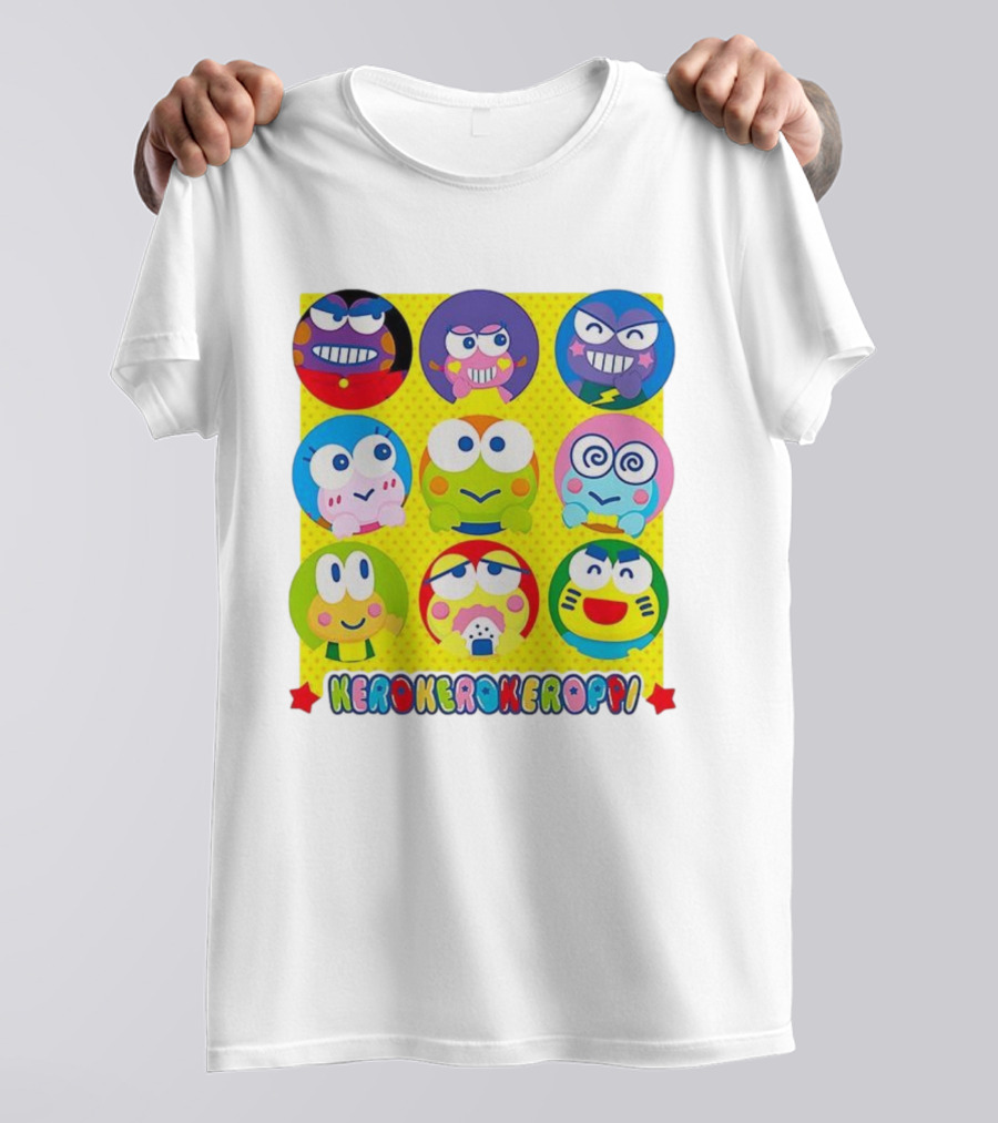 Kerokerokeroppi Colorful Faces Pattern T-Shirt