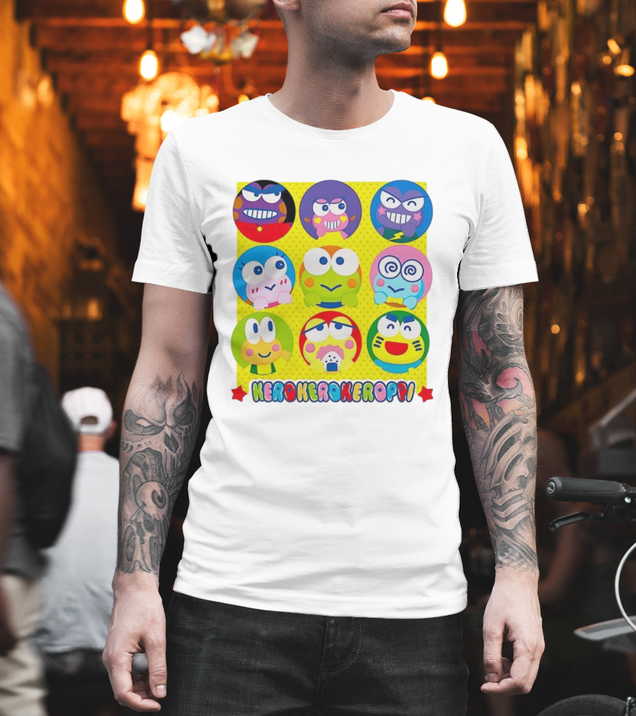 Kerokerokeroppi Colorful Faces Pattern T-Shirt