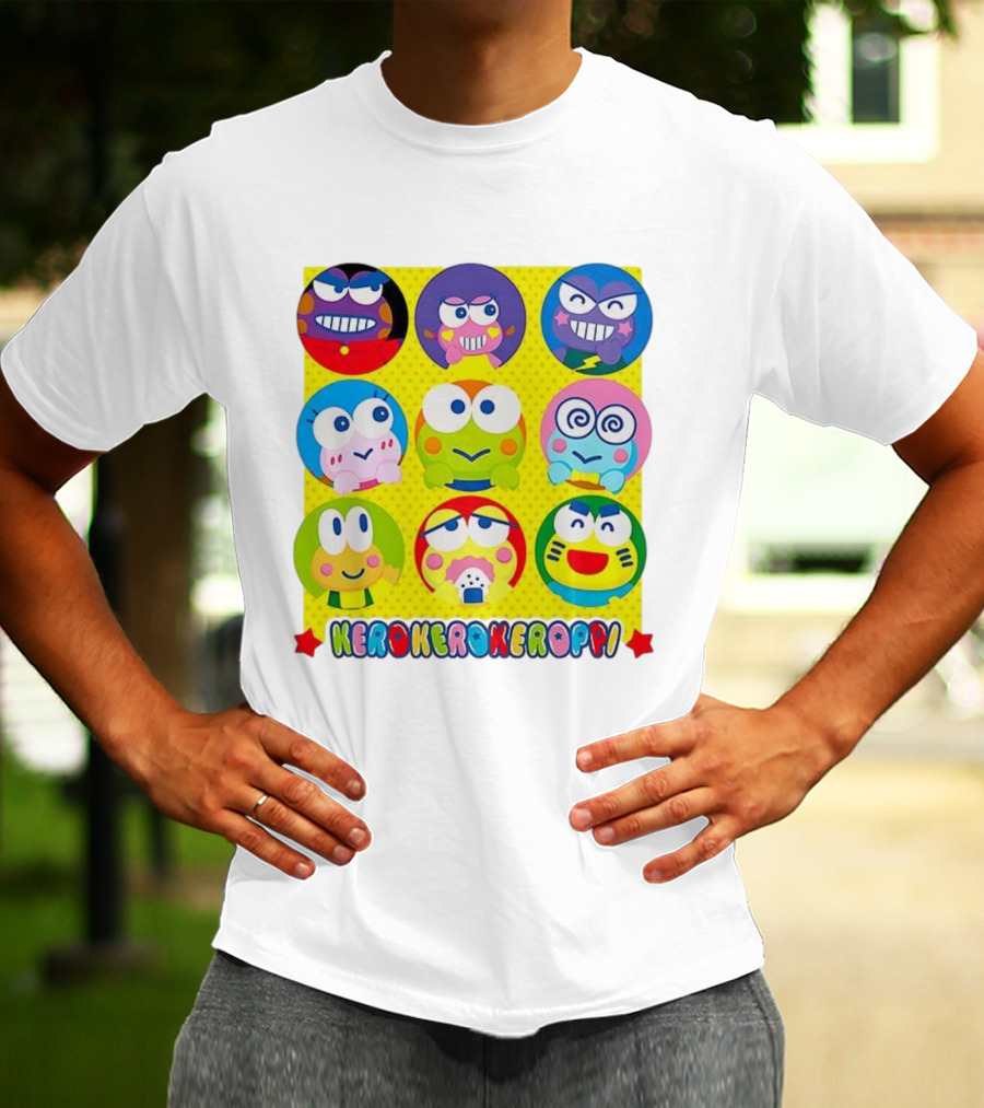 Kerokerokeroppi Colorful Faces Pattern T-Shirt