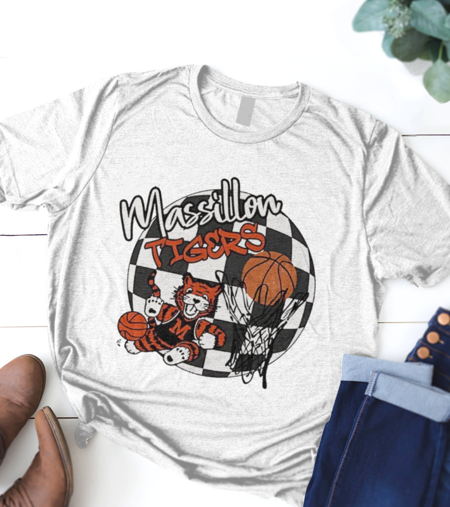 Massillon Tigers Basketball Mascot Hoops Checkered Sports Team Spirit T-Shirt