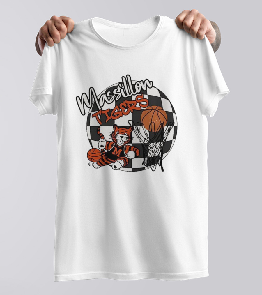 Massillon Tigers Basketball Mascot Hoops Checkered Sports Team Spirit T-Shirt