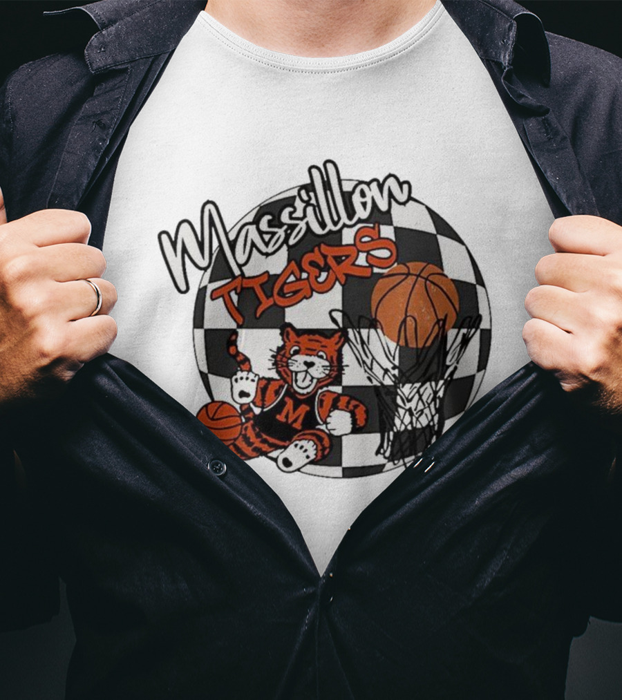 Massillon Tigers Basketball Mascot Hoops Checkered Sports Team Spirit T-Shirt