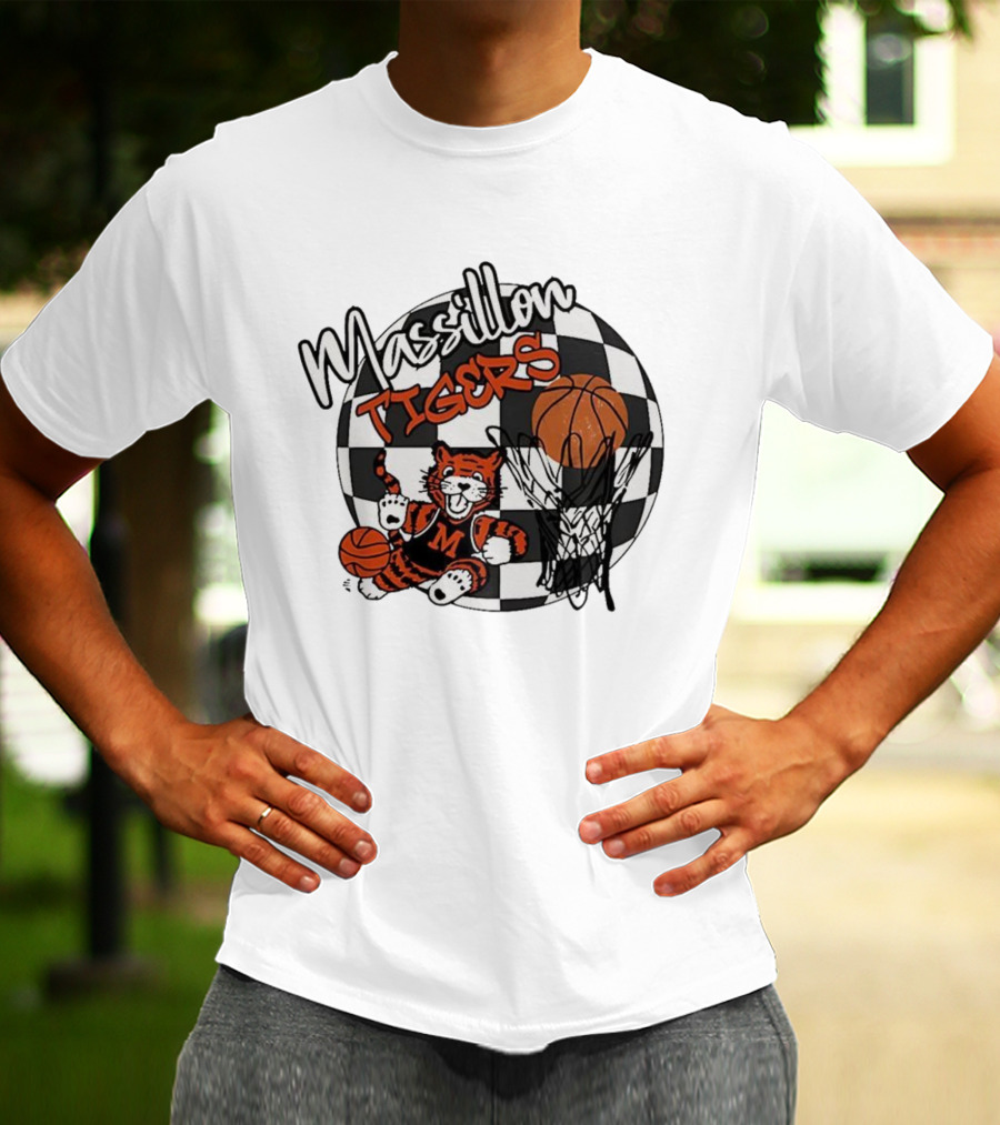 Massillon Tigers Basketball Mascot Hoops Checkered Sports Team Spirit T-Shirt