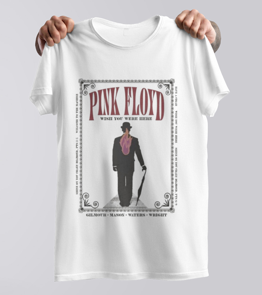 Pink Floyd Wish You Were Here Gilmour Mason Wright Silhouette Flame T-Shirt