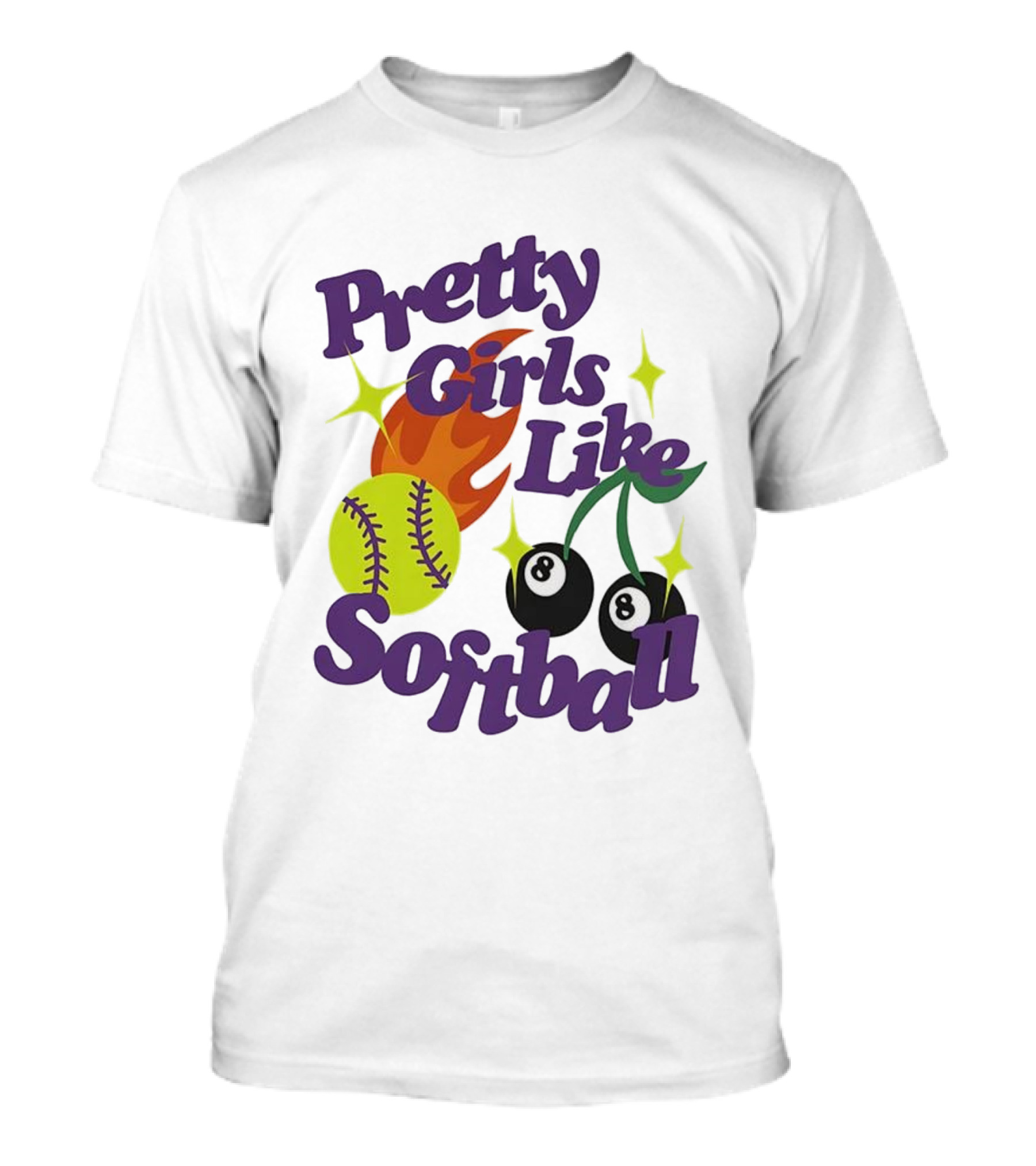 Pretty Girls Like Softball Flaming Ball And Billiard Cherry T-Shirt