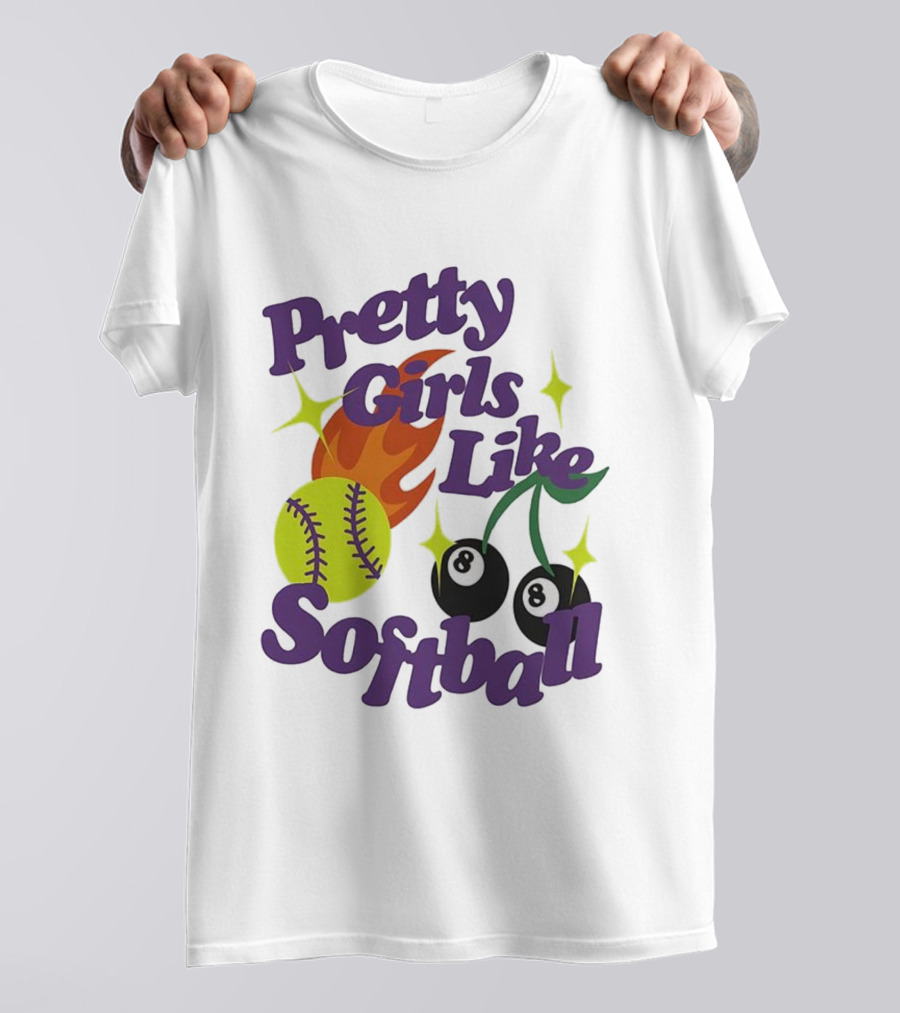 Pretty Girls Like Softball Flaming Ball And Billiard Cherry T-Shirt