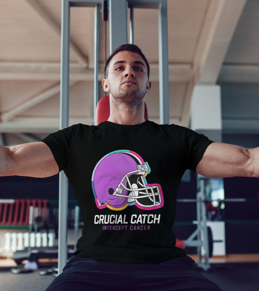Cleveland Browns NFL Crucial Catch Intercept Cancer Helmet T-Shirt