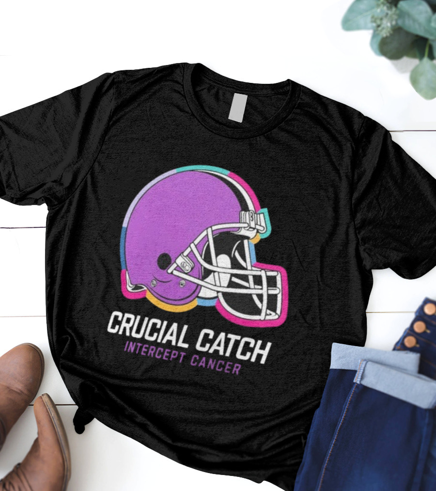 Cleveland Browns NFL Crucial Catch Intercept Cancer Helmet T-Shirt
