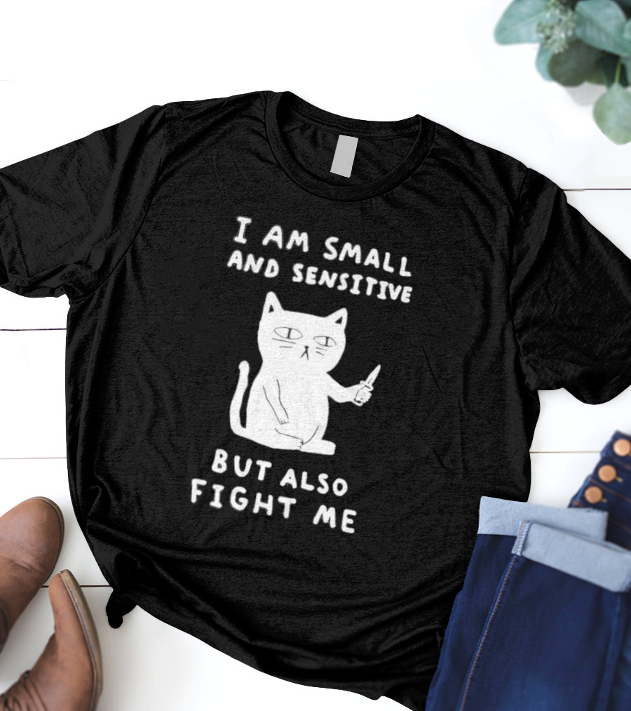 Cat I Am Small And Sensitive But Also Fight Me Playful Humor T-Shirt