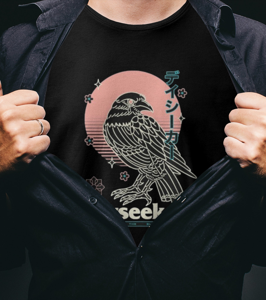 Dayseeker Creature In The Black Night Raven With Japanese Text And Sakura Motif T-Shirt