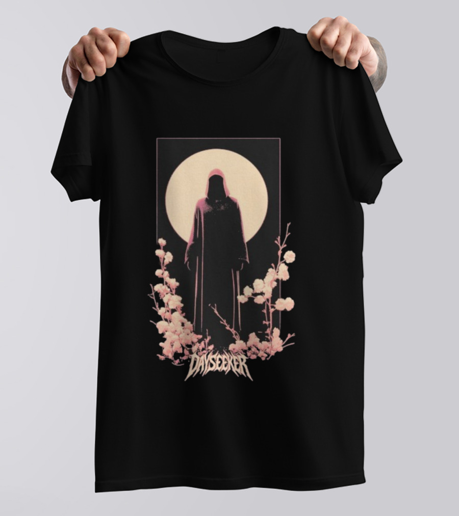 Dayseeker The Living Dead Hooded Figure With Full Moon And Flowers T-Shirt