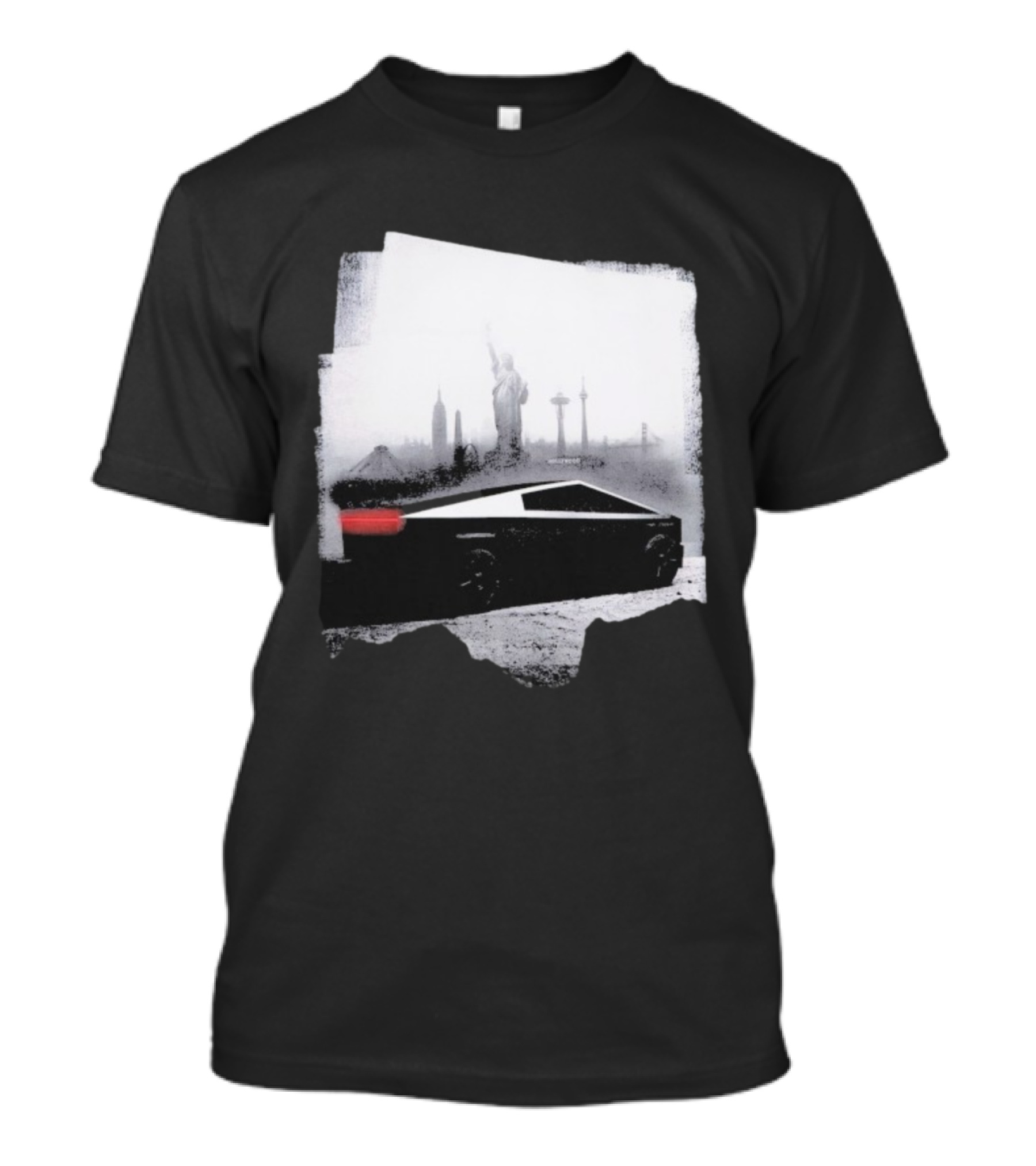 Tesla Cybertruck With Global Landmark Skyline T-Shirt