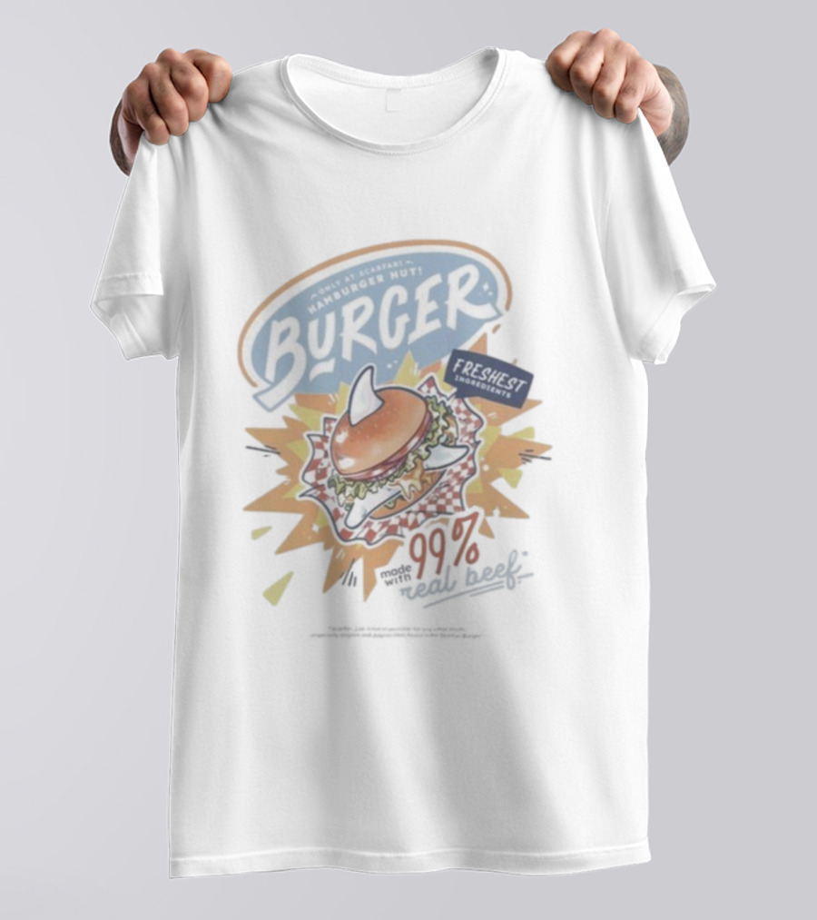 World Famous Scarfari Hamburger Hut Burger Freshest Ingredients 100 Percent Beek T-Shirt