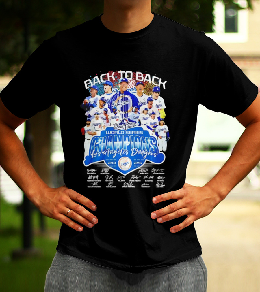 Back To Back World Series Champions Los Angeles Dodgers 2024 2025 Dodgers Players Signatures T-Shirt