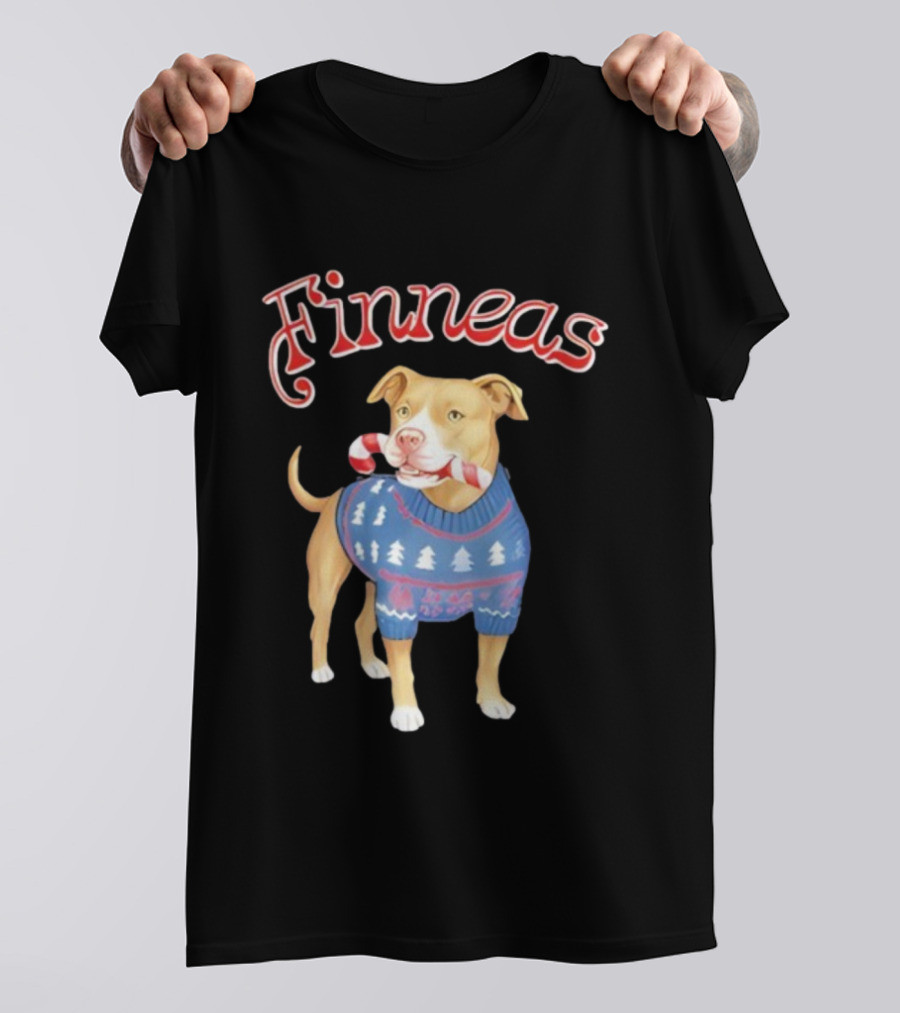 Finneas Dog Christmas Sweater Candy Cane Holiday T-Shirt