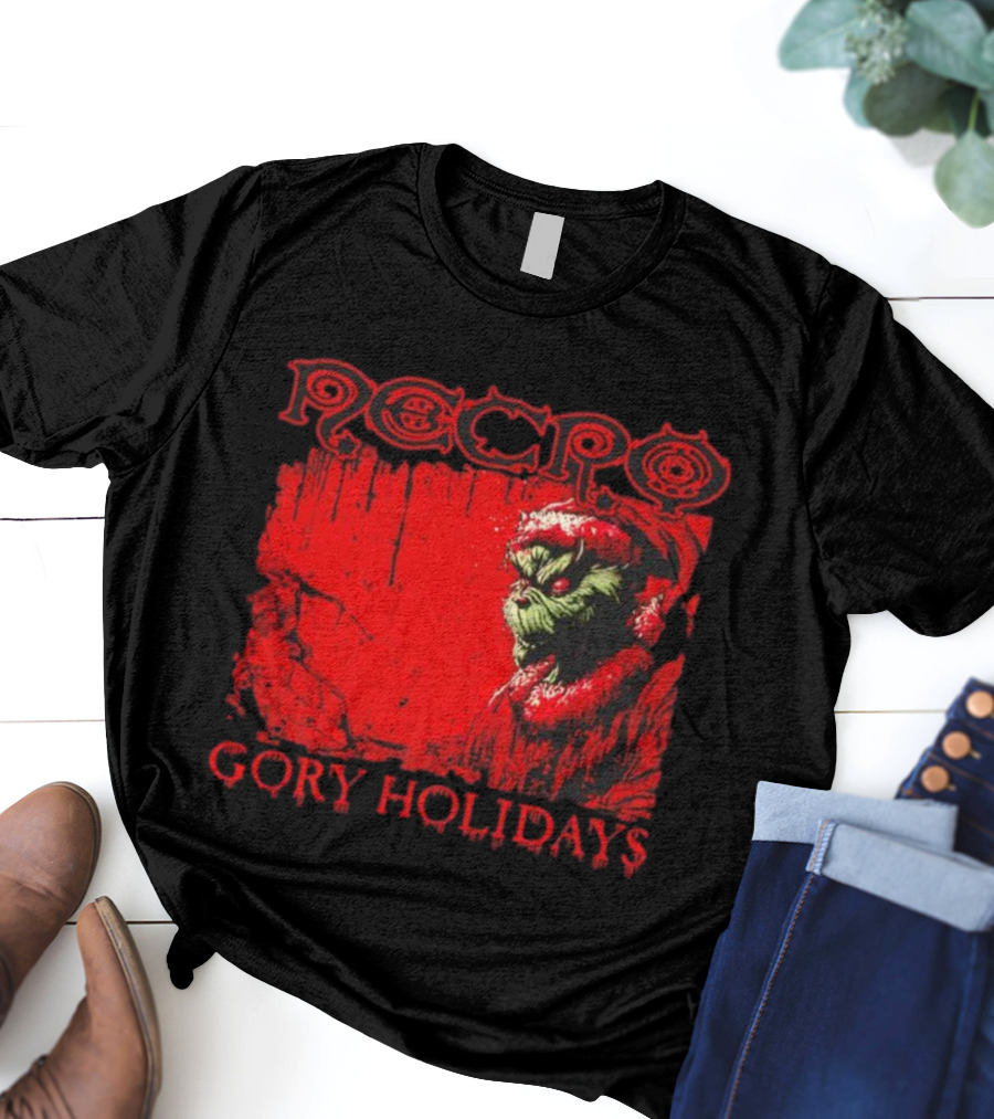 Necro Gory Holidays Grinch Santa Red Dripping Art T-Shirt
