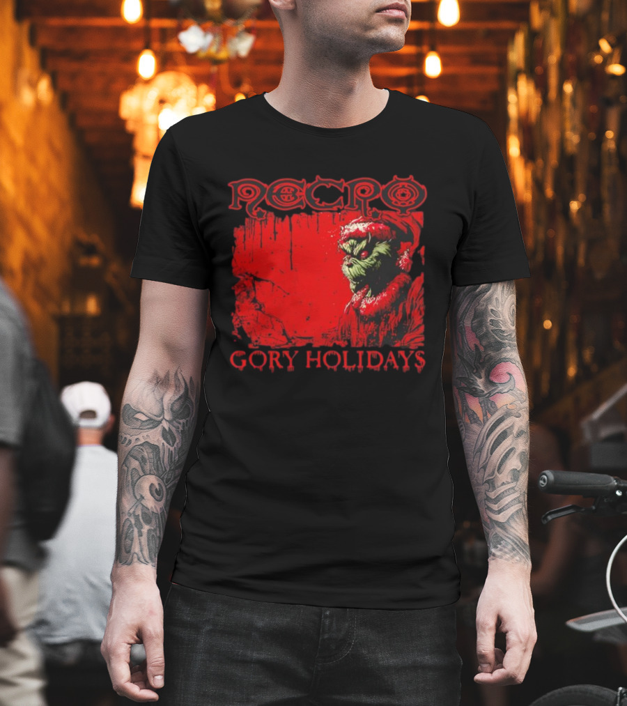 Necro Gory Holidays Grinch Santa Red Dripping Art T-Shirt
