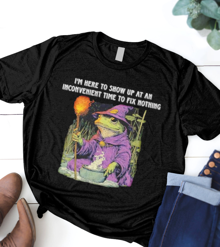 I'm Here To Show Up At An Inconvenient Time To Fix Nothing Frog Wizard T-Shirt