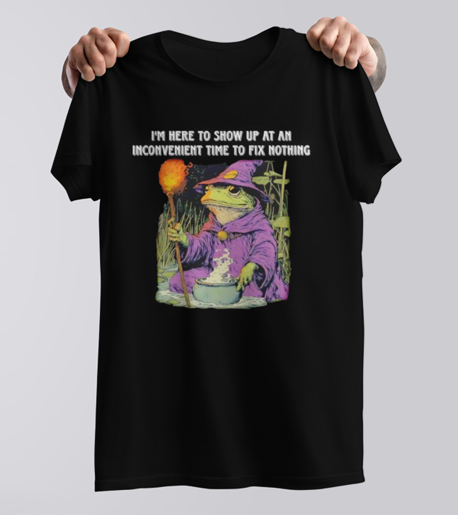 I'm Here To Show Up At An Inconvenient Time To Fix Nothing Frog Wizard T-Shirt