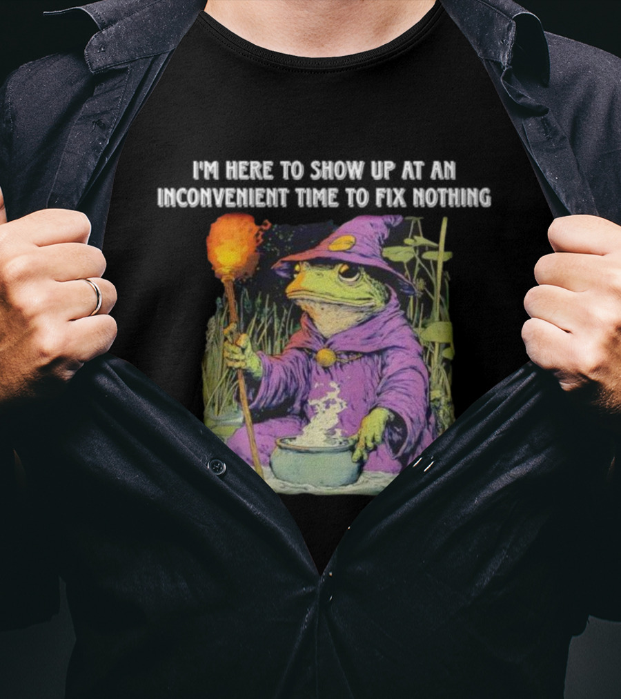 I'm Here To Show Up At An Inconvenient Time To Fix Nothing Frog Wizard T-Shirt