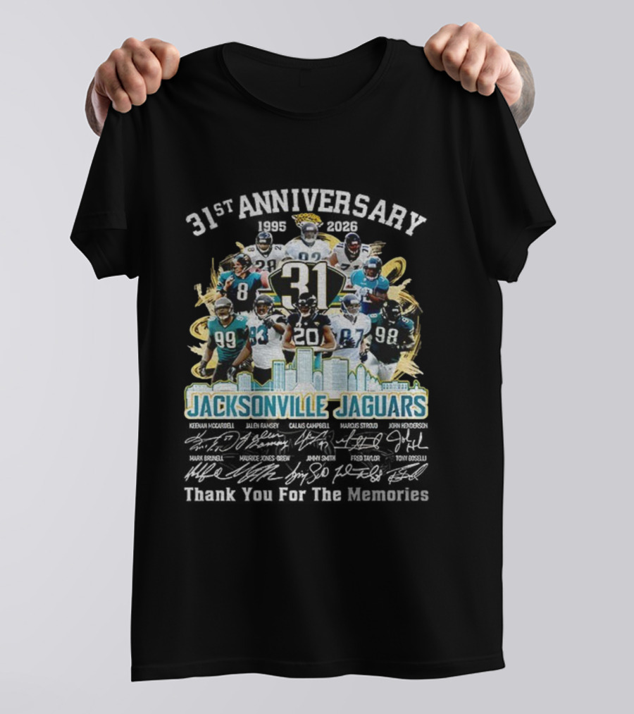 Jacksonville Jaguars 31st Anniversary 1995-2026 Thank You For The Memories 31 Players Tribute T-Shirt