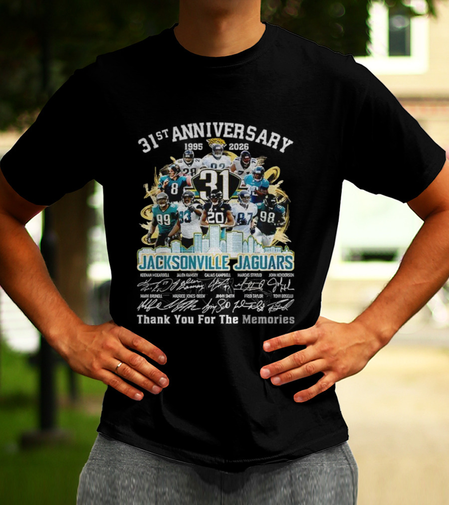 Jacksonville Jaguars 31st Anniversary 1995-2026 Thank You For The Memories 31 Players Tribute T-Shirt