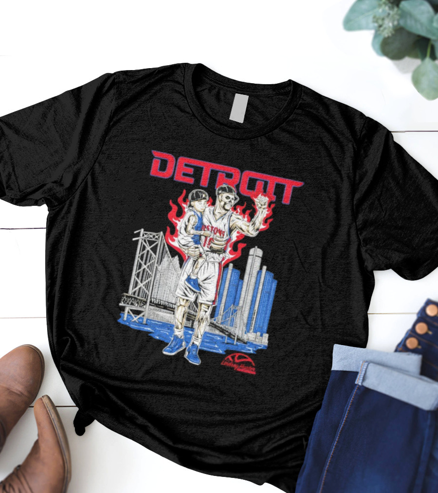 LINDSEY HUNTER FOUNDATION VENGEFUL DETROIT PISTONS RED FLAMES URBAN CITYSCAPE T-Shirt