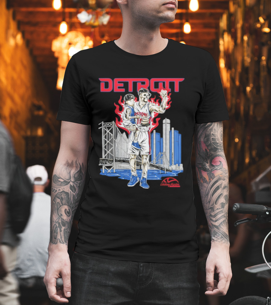 LINDSEY HUNTER FOUNDATION VENGEFUL DETROIT PISTONS RED FLAMES URBAN CITYSCAPE T-Shirt