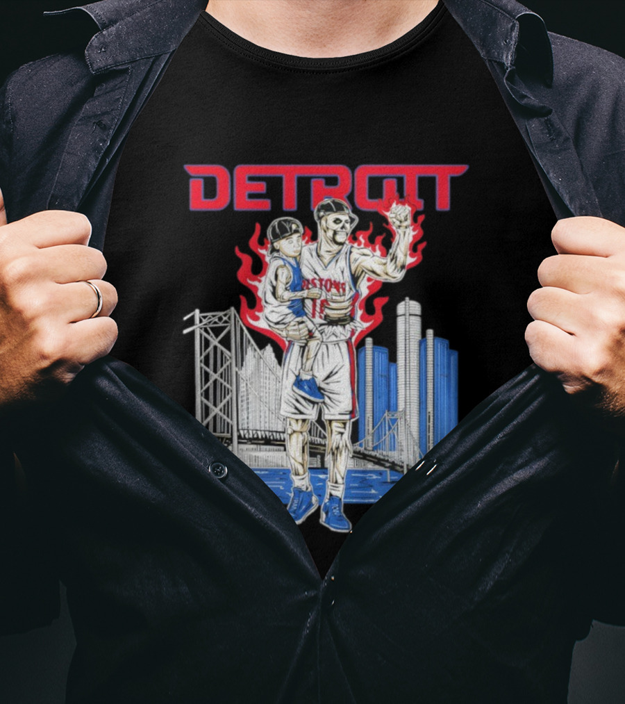 LINDSEY HUNTER FOUNDATION VENGEFUL DETROIT PISTONS RED FLAMES URBAN CITYSCAPE T-Shirt