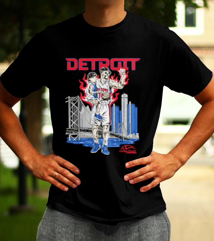 LINDSEY HUNTER FOUNDATION VENGEFUL DETROIT PISTONS RED FLAMES URBAN CITYSCAPE T-Shirt