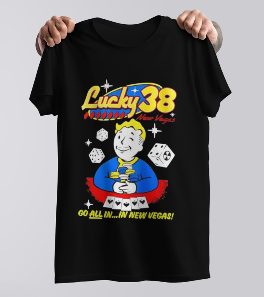 Lucky 38 Casino New Vegas Vault Boy Poker Chips Casino Dice T-Shirt