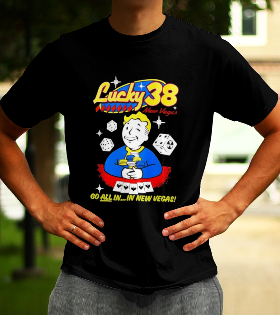 Lucky 38 Casino New Vegas Vault Boy Poker Chips Casino Dice T-Shirt