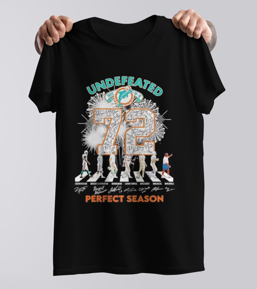 Undefeated 1972 Miami Dolphins Perfect Season Abbey Road 72 Signatures T-Shirt