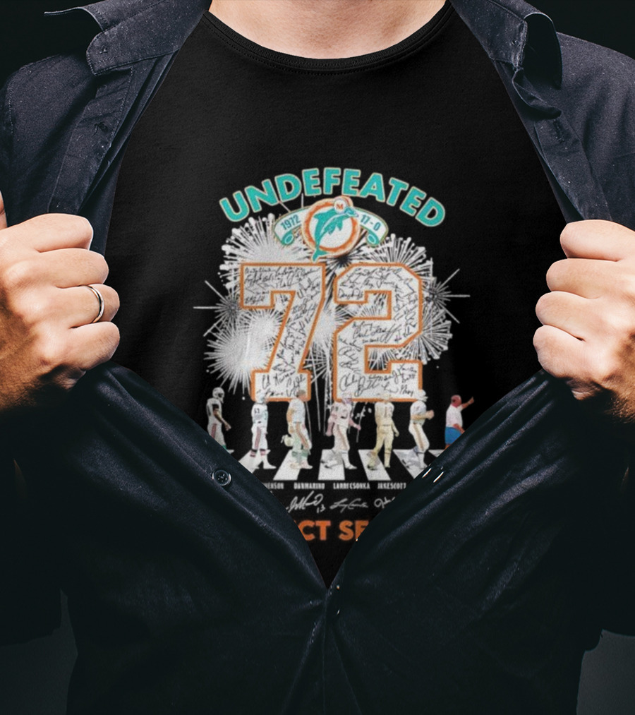 Undefeated 1972 Miami Dolphins Perfect Season Abbey Road 72 Signatures T-Shirt