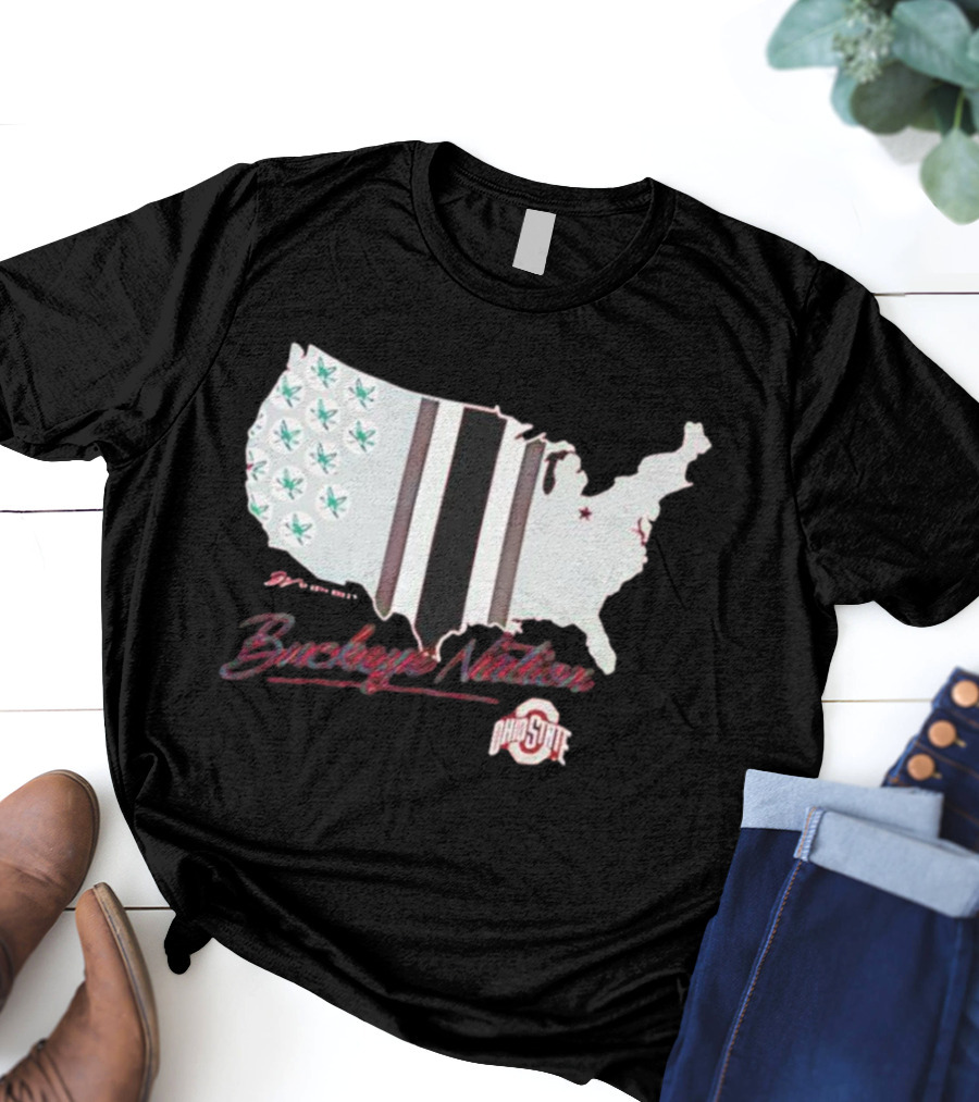 Ohio State Buckeye Nation USA Map Design T-Shirt